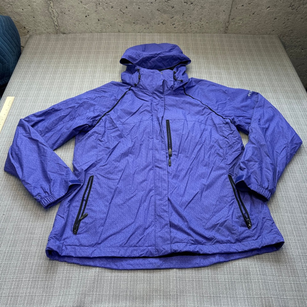 Columbia Interchange Waterproof Hooded Shell Jacket Womens XL Purple Geometric